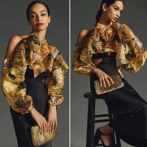 NWT Anthropologie Yellow Floral Cold Shoulder Top